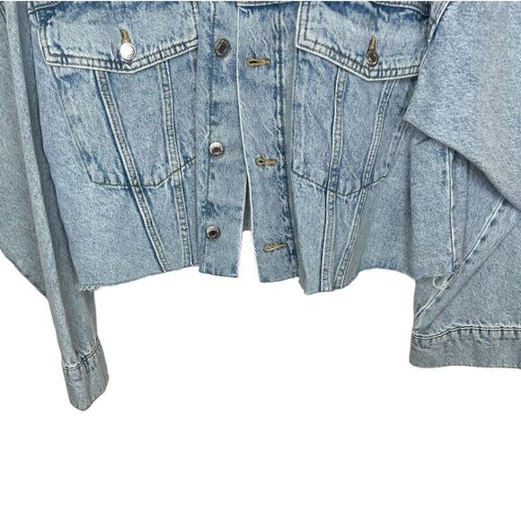 H&M Blue Long Sleeve Oversized Slouchy Boxy Denim Jacket Size Large - Picture 5 of 11